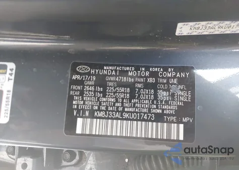 2019 Hyundai Tucson Sel из США, поврежденный, VIN KM8J33AL9KU017473